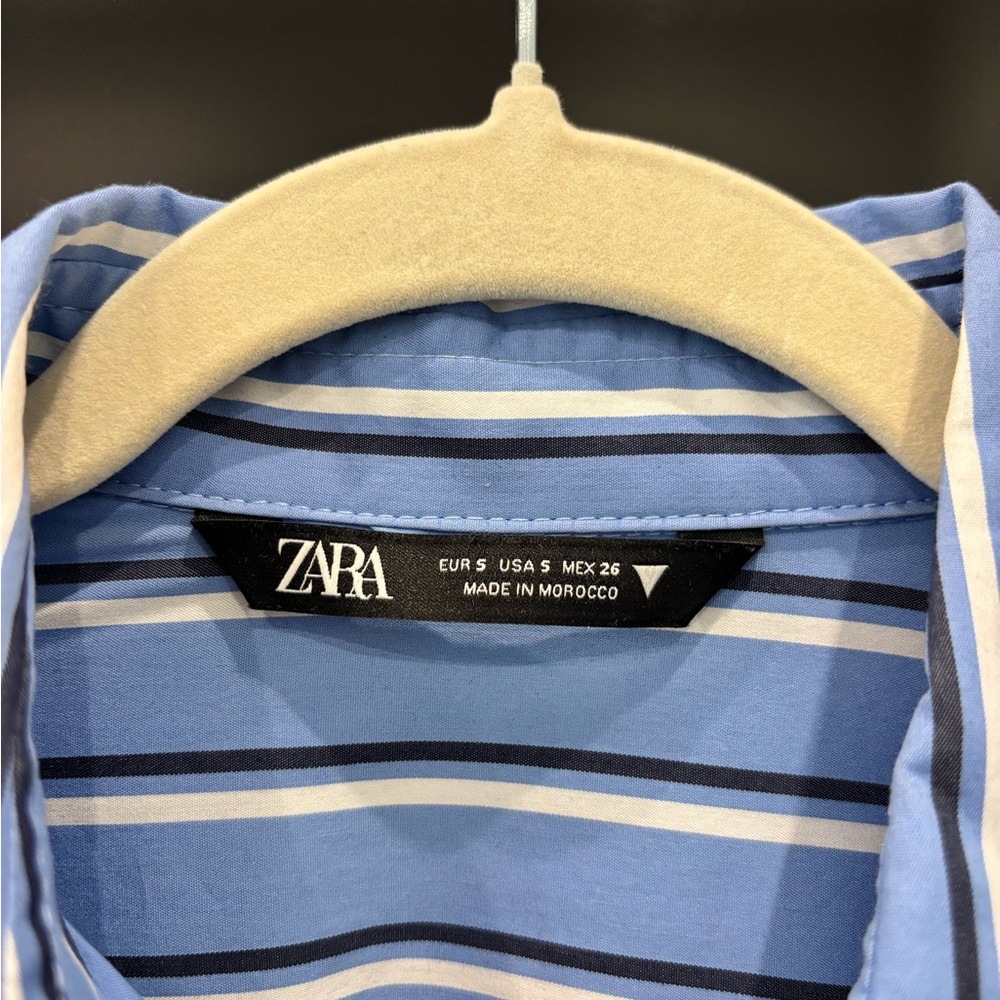 Zara Blue and White Striped Dress with Waist Detail - Picture 10 of 10